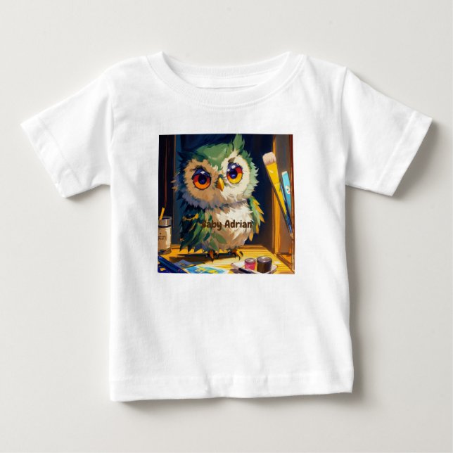 Cute Owl Acrylic and Palette knife strokes Baby T-Shirt (Front)