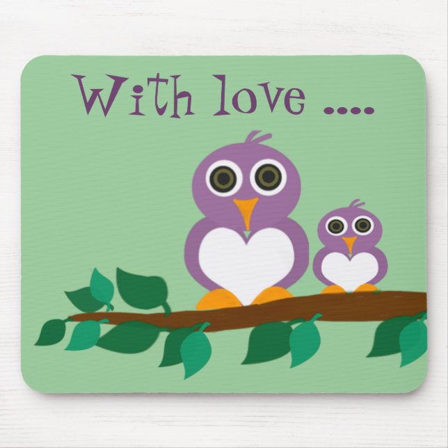 Cute owl and baby on tree mouse pad (Front)
