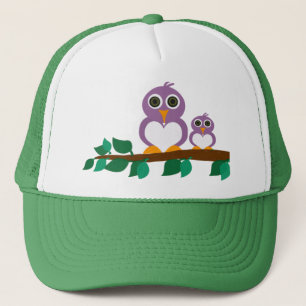 Cute owl and baby on tree trucker hat
