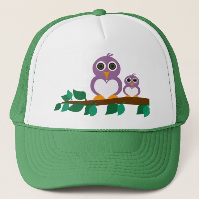 Cute owl and baby on tree trucker hat (Front)
