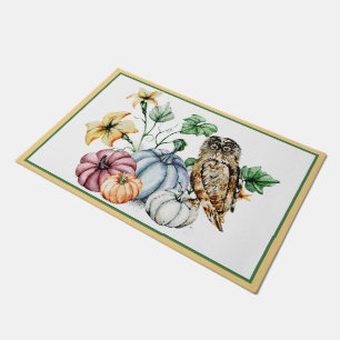Cute Owl and fall pumpkins  Doormat