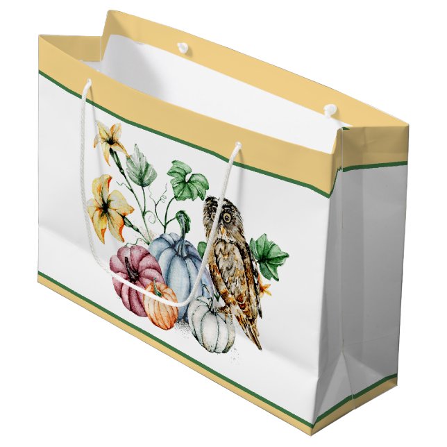 Cute Owl and fall pumpkins  Large Gift Bag (Front Angled)
