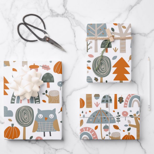 Cute Owl and forest Wrapping Paper Sheet (Front)