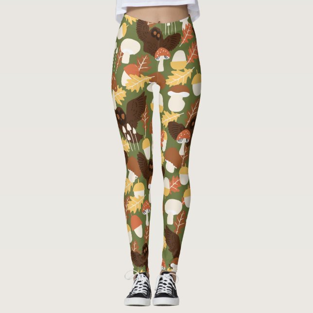 Cute Owl and Mushrooms Leggings (Front)