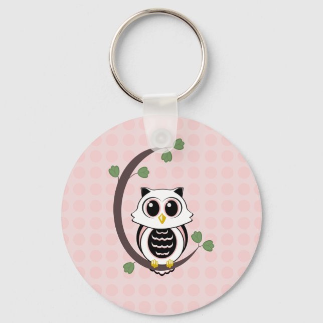Cute Owl and Polka Dots Keychain (Front)