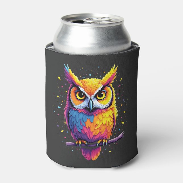 Cute Owl artwork Owl Nocturnal Bird Lover Can Cooler (Can Front)