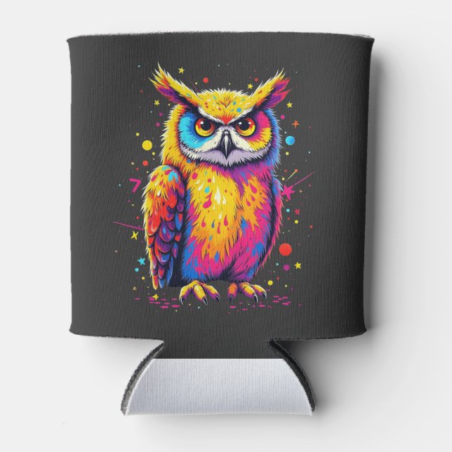 Cute Owl artwork Owl Nocturnal Bird Lover Can Cooler (Front)