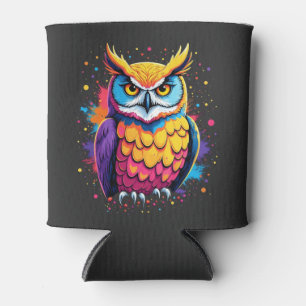 Cute Owl artwork Owl Nocturnal Bird Lover Can Cooler