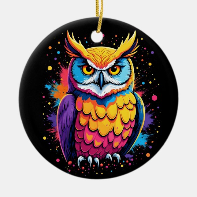 Cute Owl artwork Owl Nocturnal Bird Lover Ceramic Tree Decoration (Front)