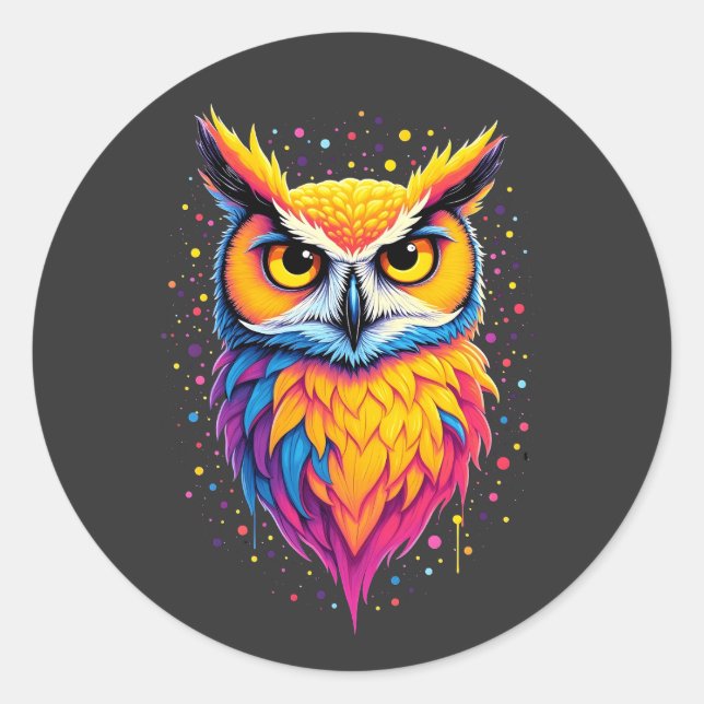 Cute Owl artwork Owl Nocturnal Bird Lover Classic Round Sticker (Front)