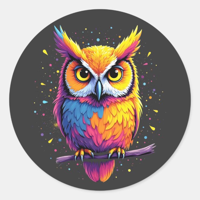 Cute Owl artwork Owl Nocturnal Bird Lover Classic Round Sticker (Front)