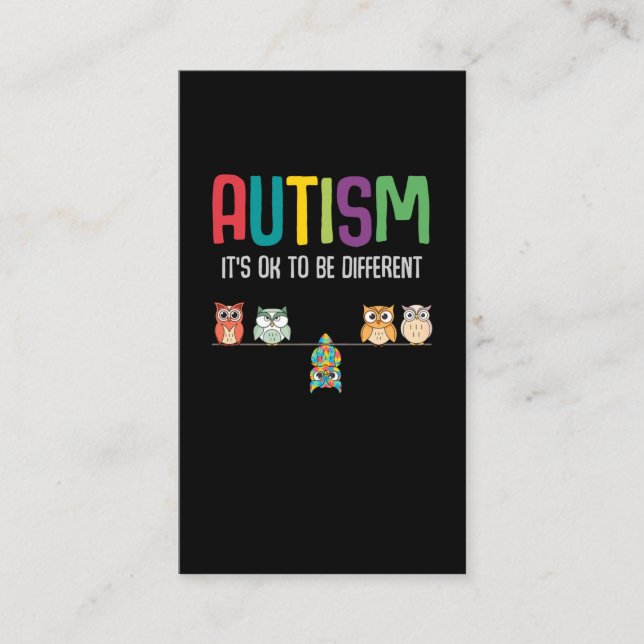 Cute Owl Autism Awareness Puzzle Autistic Kid Business Card (Front)