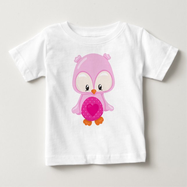 Cute Owl, Baby Owl, Owl In Love, Hearts Baby T-Shirt (Front)