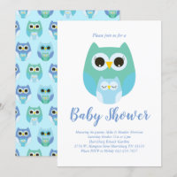 Cute Owl Baby Shower Blue Bird Boy