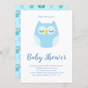 Cute Owl Baby Shower Blue Bird Boy Invitation