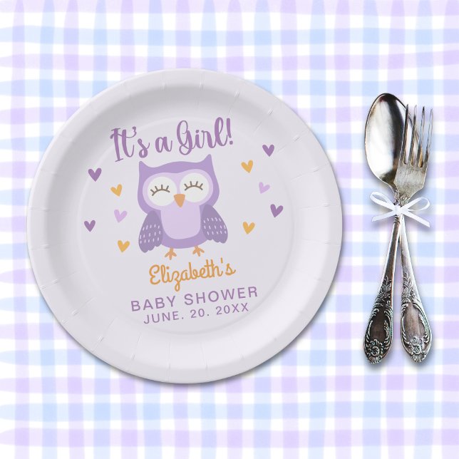 Cute Owl Baby Shower Girl Paper Plate (Creator Uploaded)