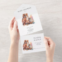 Cute Owl Baby Shower Invitation and Diaper Raffle