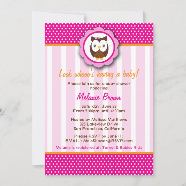 Cute Owl Baby Shower Invite [Pink] (Front)