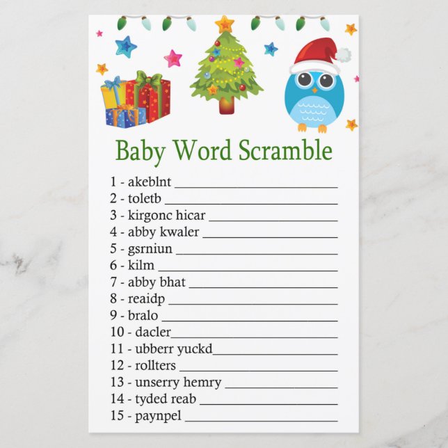 Cute Owl Baby word scramble game (Front)