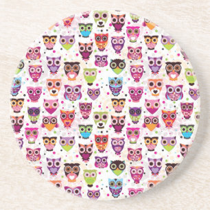 Cute owl background pattern for kids coaster