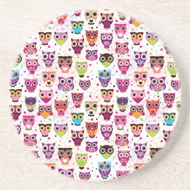 Cute owl background pattern for kids coaster (Front)