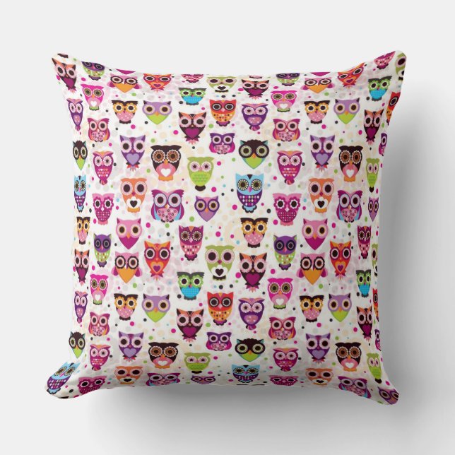 Cute owl background pattern for kids cushion (Front)