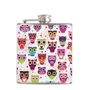 Cute owl background pattern for kids hip flask