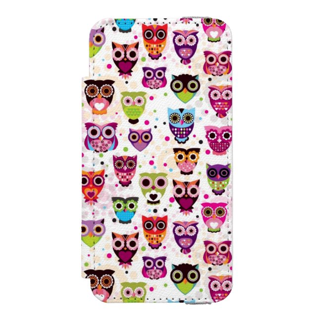 Cute owl background pattern for kids incipio iPhone wallet case (Folio Front)