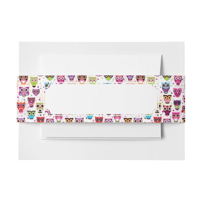 Cute owl background pattern for kids invitation belly band (Front Example)