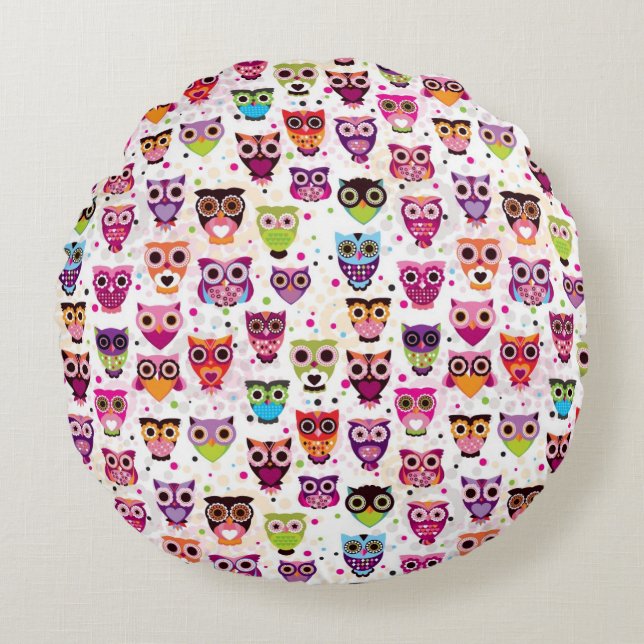 Cute owl background pattern for kids round cushion (Front)