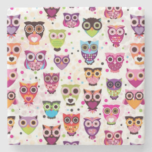 Cute owl background pattern for kids stone coaster