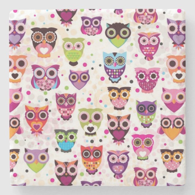 Cute owl background pattern for kids stone coaster (Front)