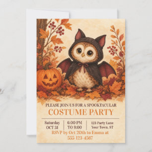 Cute Owl Bat Costume Halloween Party Invitation