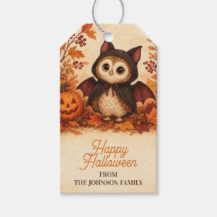 Cute Owl Bat Costume Halloween Personalised Gift Tags