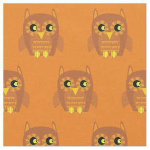Cute Owl Bird Kid Baby Nursery Orange Fabric