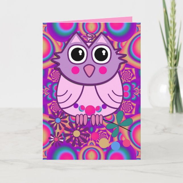 Cute Owl Birthday card with Text (Front)