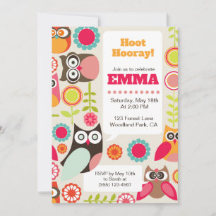 Cute Owl Birthday Invitation Hoot Hooray Birthday