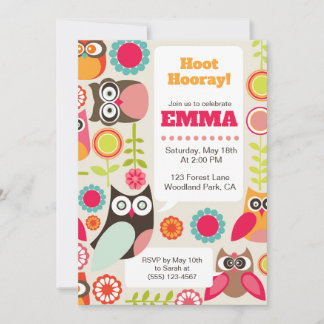 Cute Owl Birthday Invitation Hoot Hooray Birthday