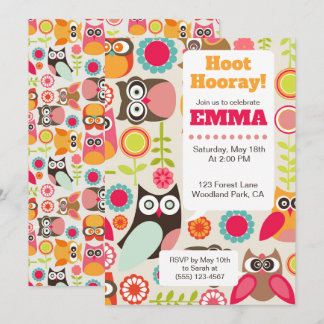 Cute Owl Birthday Invitation Hoot Hooray Birthday