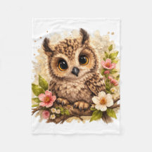 Cute Owl Blanket – Kawaii Animal Floral Gift