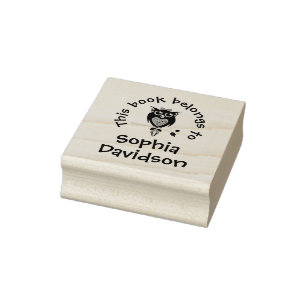 Cute owl book name kids library stamp Cute owl des