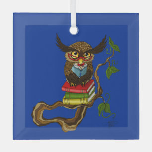 Cute Owl Books Glass Tree Decoration