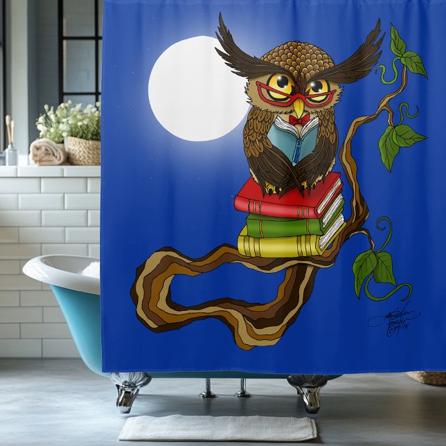 Cute Owl Books Shower Curtain (Creator Uploaded)