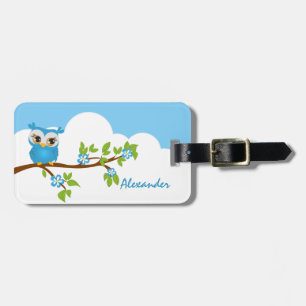 Cute Owl Boy on a Branch Luggage Tag