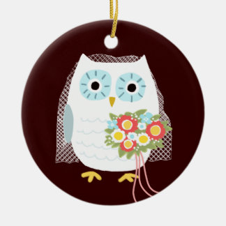 Cute Owl Bride Newlywed Wedding Keepsake Custom Ceramic Tree Decoration