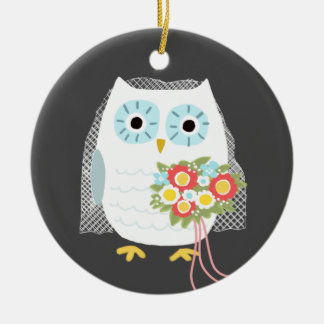 Cute Owl Bride Newlywed Wedding Keepsake Custom Ceramic Tree Decoration