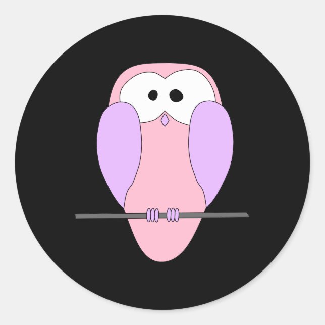 Cute Owl Cartoon. Pink Classic Round Sticker (Front)