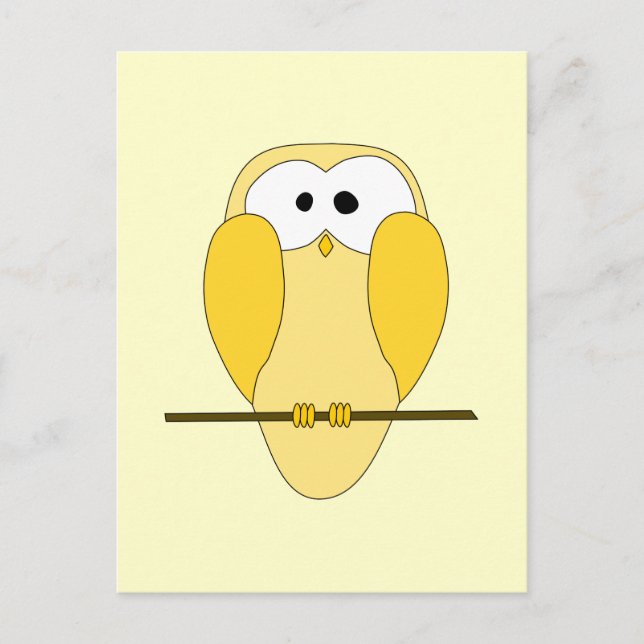 Cute Owl Cartoon. Yellow. Postcard (Front)
