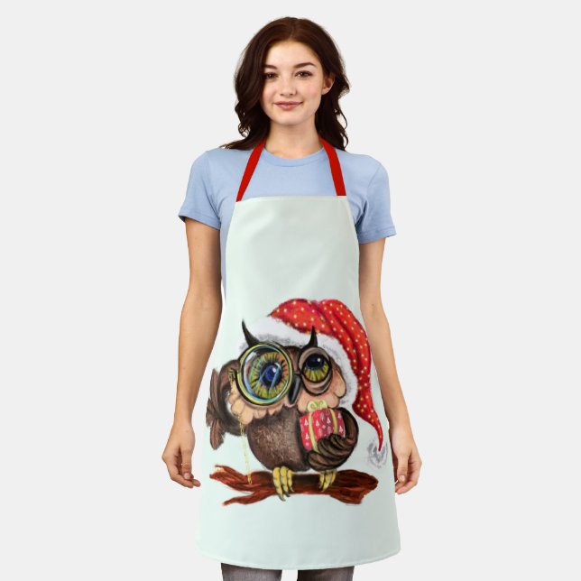 Cute Owl Christmas Apron (Worn)