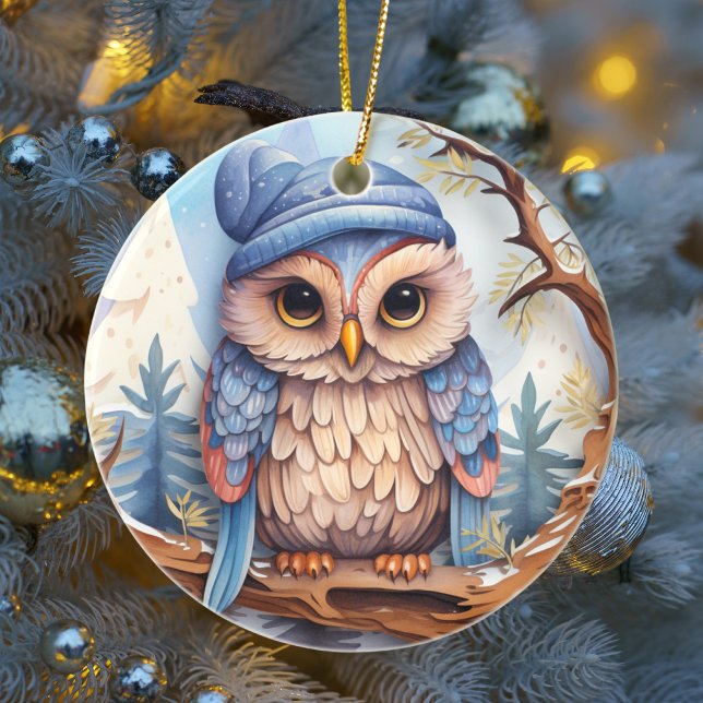 Cute Owl Christmas Personalised  Ceramic Tree Decoration (Creator Uploaded)